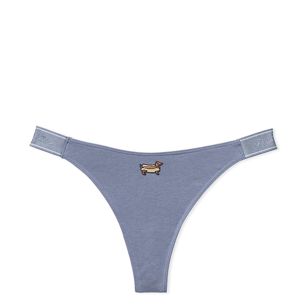 Victoria's Secret Blue Cotton Thong with Dog Embroidery Size XS